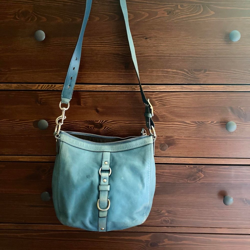 Coach Bag, teal blue, adjustable strap